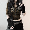 Goth Print V-Neck Stripe Top – Dark Academia Techwear