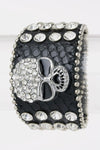 Crystal Skull Leather Bracelet Rhinestone Goth Punk Cuff