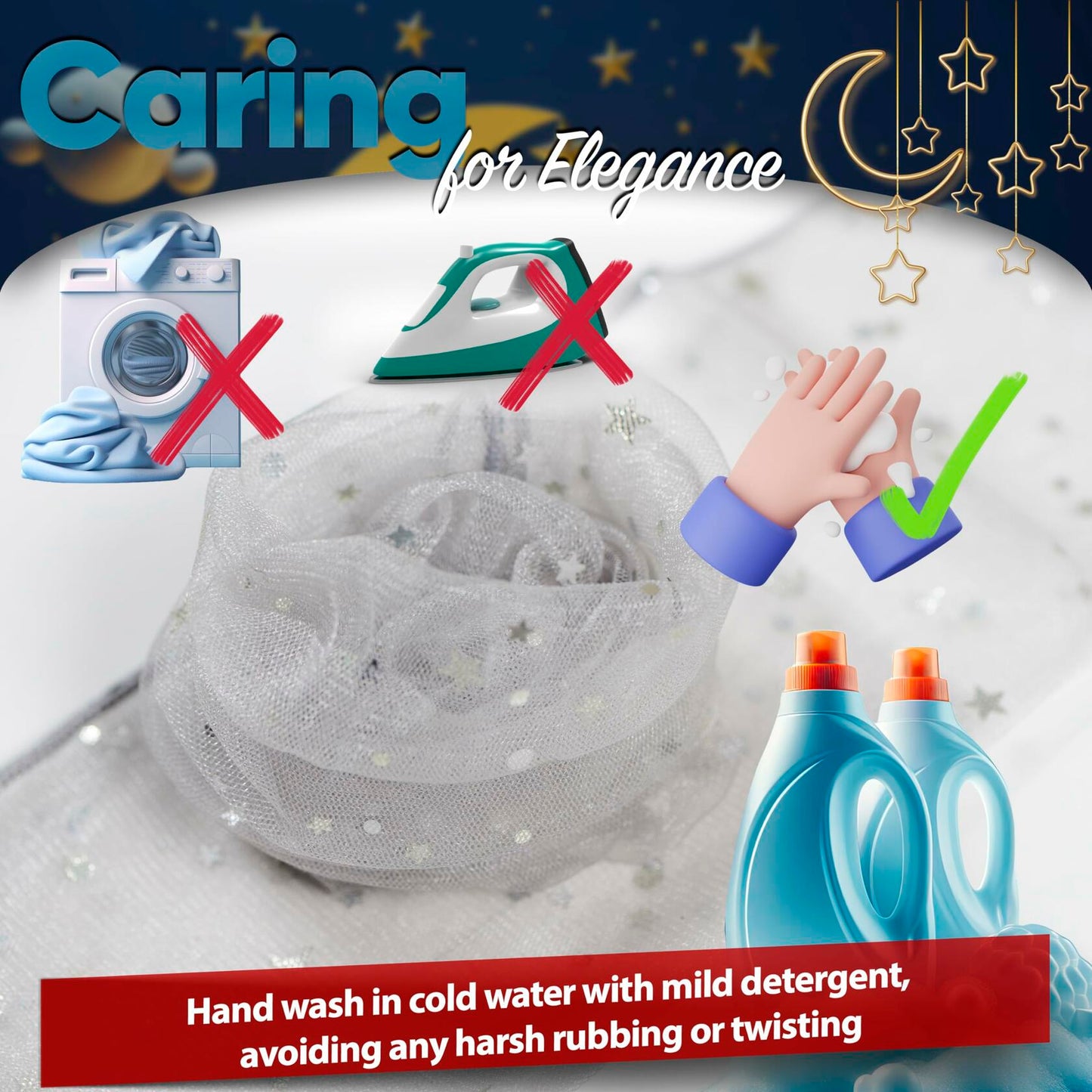 AVIAN LEGS Women Sheer Slouch Tulle Socks with Glitter Stars & Moon, 1 Pair