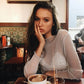 Women’s Sheer Mesh Long-Sleeve Silk Top