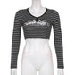 Goth Print V-Neck Stripe Top – Dark Academia Techwear