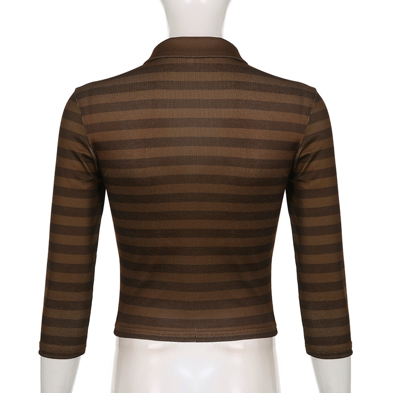 Goth Print V-Neck Stripe Top – Dark Academia Techwear
