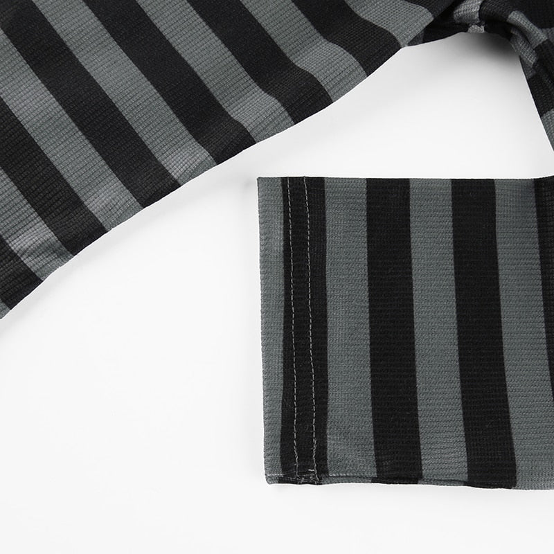 Goth Print V-Neck Stripe Top – Dark Academia Techwear