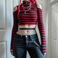 Goth Print V-Neck Stripe Top – Dark Academia Techwear