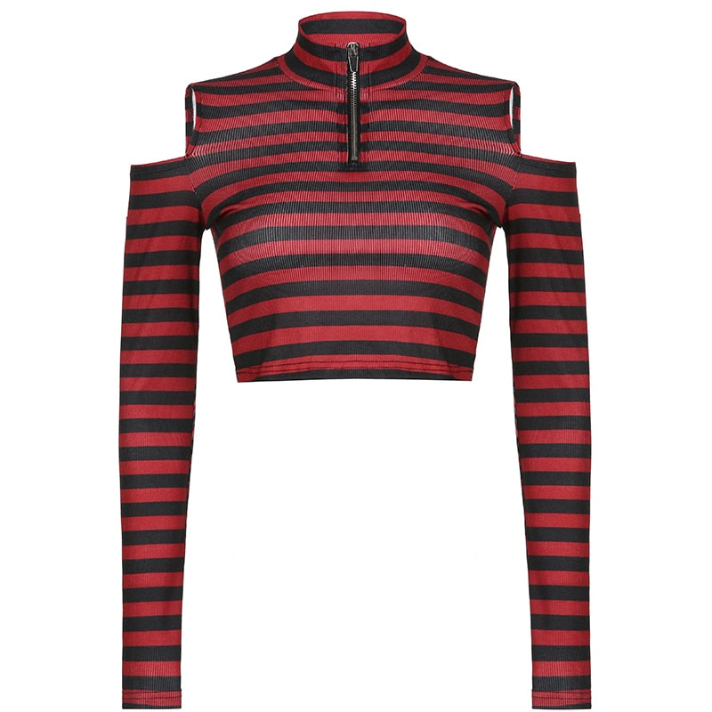Goth Print V-Neck Stripe Top – Dark Academia Techwear