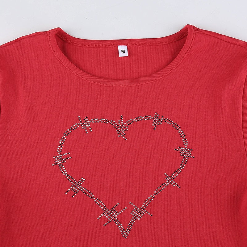 Women’s Punk Rhinestone Spider Goth Crop T-Shirt – Y2K Style