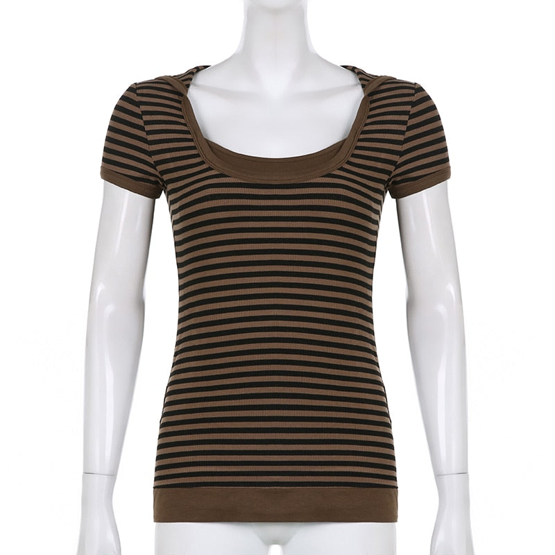 Goth Print V-Neck Stripe Top – Dark Academia Techwear
