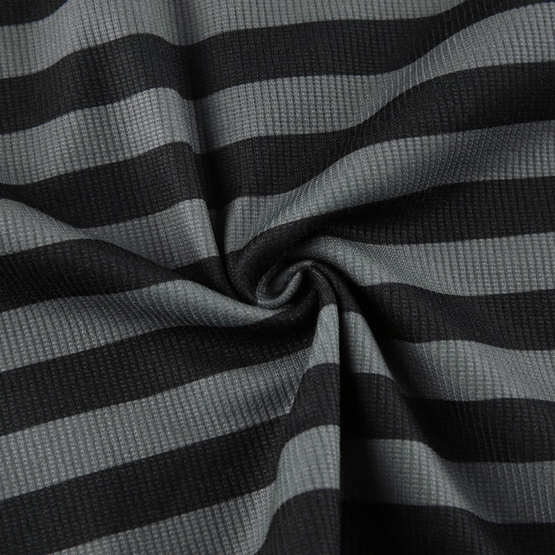 Goth Print V-Neck Stripe Top – Dark Academia Techwear
