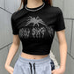Women’s Punk Rhinestone Spider Goth Crop T-Shirt – Y2K Style