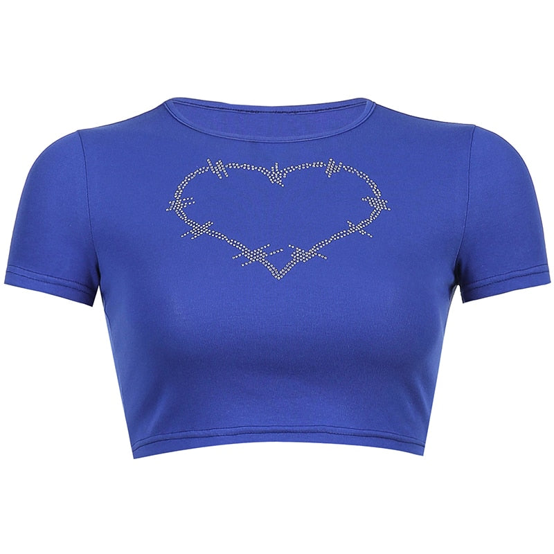 Women’s Punk Rhinestone Spider Goth Crop T-Shirt – Y2K Style