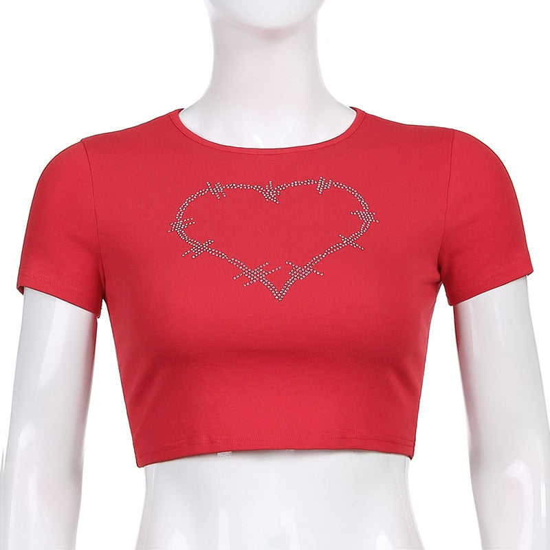 Women’s Punk Rhinestone Spider Goth Crop T-Shirt – Y2K Style