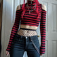 Goth Print V-Neck Stripe Top – Dark Academia Techwear