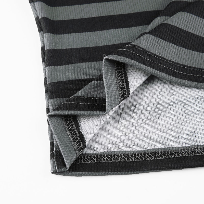 Goth Print V-Neck Stripe Top – Dark Academia Techwear
