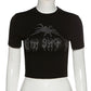Women’s Punk Rhinestone Spider Goth Crop T-Shirt – Y2K Style