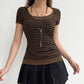 Goth Print V-Neck Stripe Top – Dark Academia Techwear