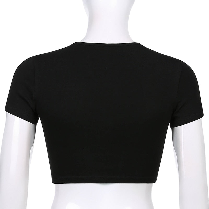 Women’s Punk Rhinestone Spider Goth Crop T-Shirt – Y2K Style