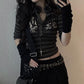 Goth Print V-Neck Stripe Top – Dark Academia Techwear