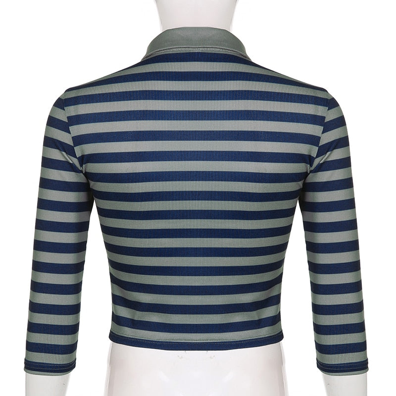 Goth Print V-Neck Stripe Top – Dark Academia Techwear