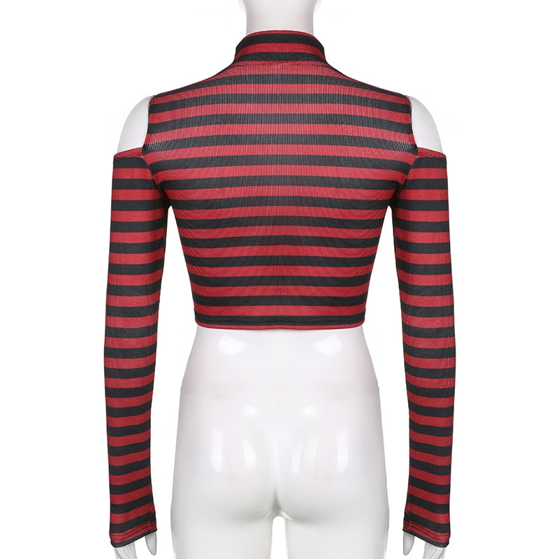 Goth Print V-Neck Stripe Top – Dark Academia Techwear