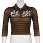Goth Print V-Neck Stripe Top – Dark Academia Techwear