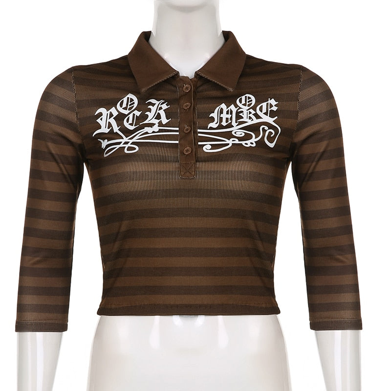 Goth Print V-Neck Stripe Top – Dark Academia Techwear