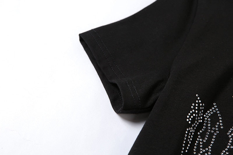 Women’s Punk Rhinestone Spider Goth Crop T-Shirt – Y2K Style