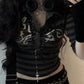 Goth Print V-Neck Stripe Top – Dark Academia Techwear