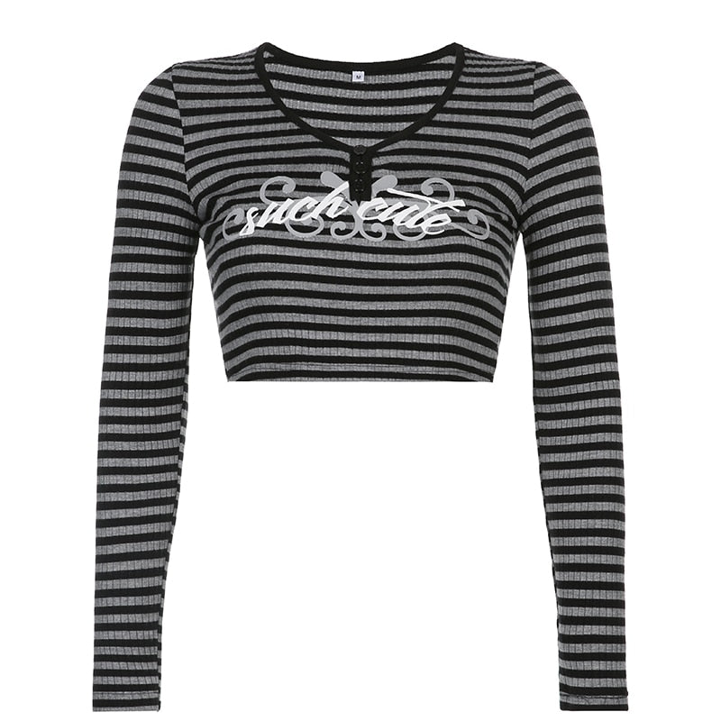 Goth Print V-Neck Stripe Top – Dark Academia Techwear