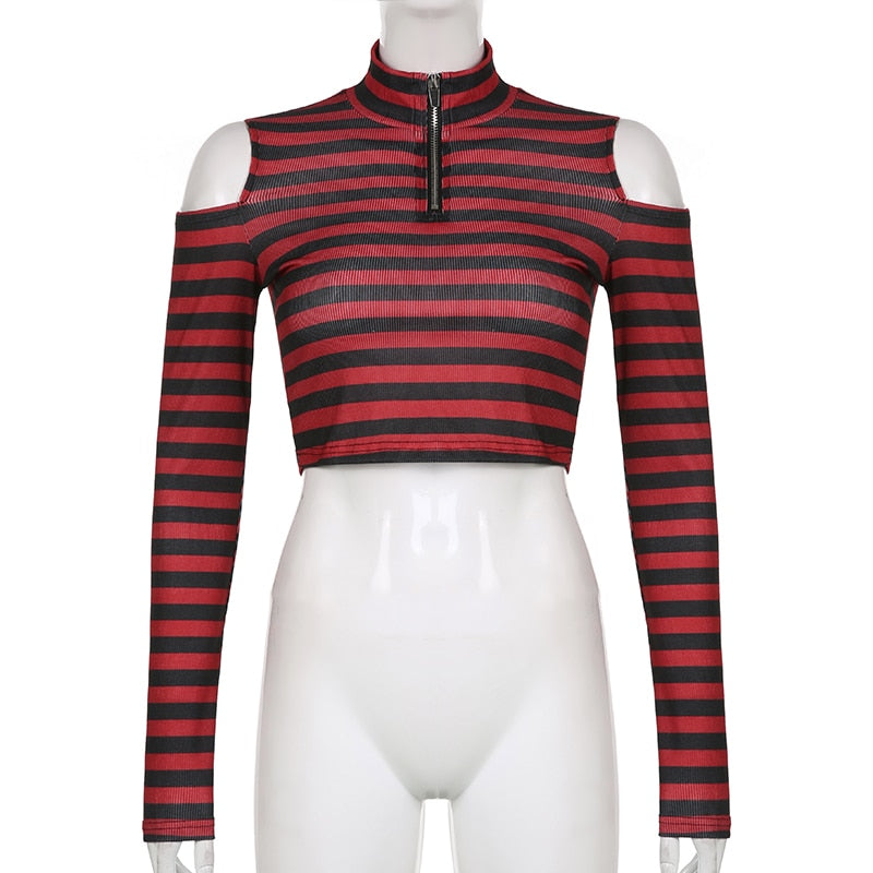 Goth Print V-Neck Stripe Top – Dark Academia Techwear