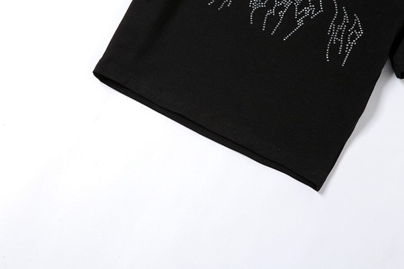 Women’s Punk Rhinestone Spider Goth Crop T-Shirt – Y2K Style