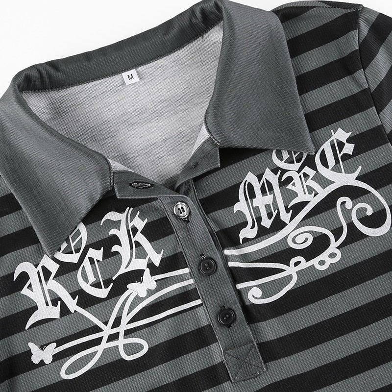 Goth Print V-Neck Stripe Top – Dark Academia Techwear