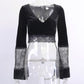 Women’s Gothic Lace Hollow-Out Crop Top – V-Neck, Long Sleeve