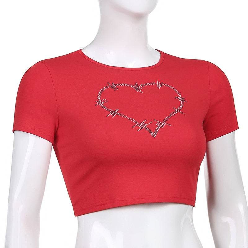 Women’s Punk Rhinestone Spider Goth Crop T-Shirt – Y2K Style