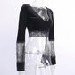 Women’s Gothic Lace Hollow-Out Crop Top – V-Neck, Long Sleeve