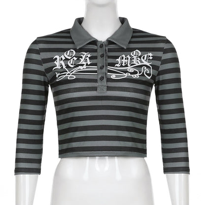 Goth Print V-Neck Stripe Top – Dark Academia Techwear