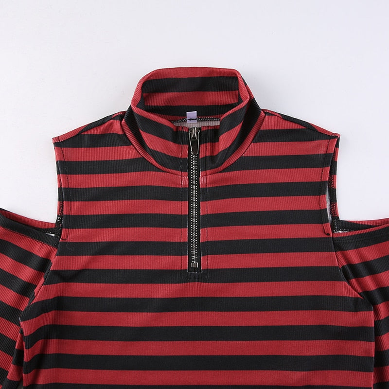 Goth Print V-Neck Stripe Top – Dark Academia Techwear