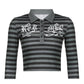 Goth Print V-Neck Stripe Top – Dark Academia Techwear