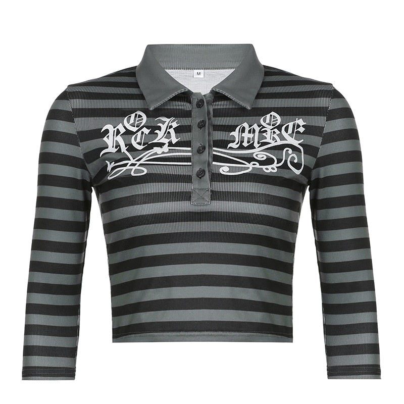Goth Print V-Neck Stripe Top – Dark Academia Techwear