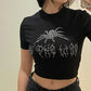 Women’s Punk Rhinestone Spider Goth Crop T-Shirt – Y2K Style