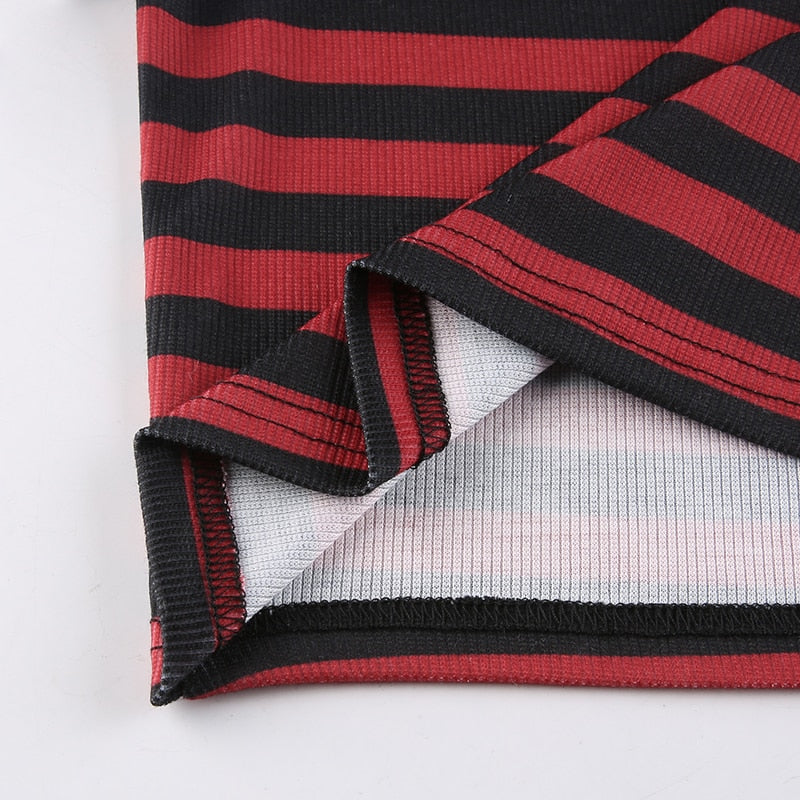 Goth Print V-Neck Stripe Top – Dark Academia Techwear
