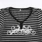 Goth Print V-Neck Stripe Top – Dark Academia Techwear