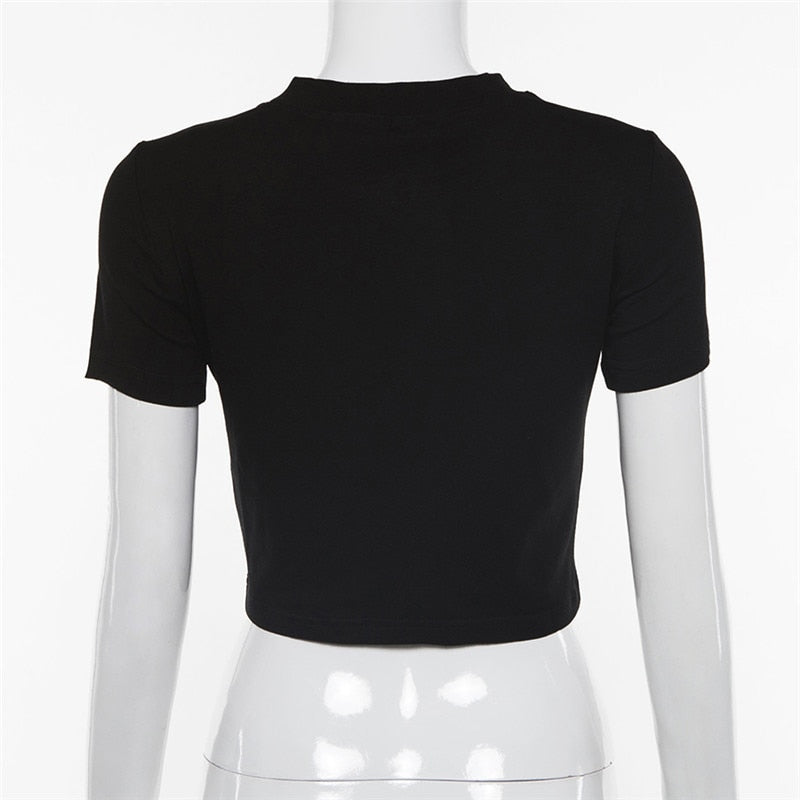 Women’s Punk Rhinestone Spider Goth Crop T-Shirt – Y2K Style