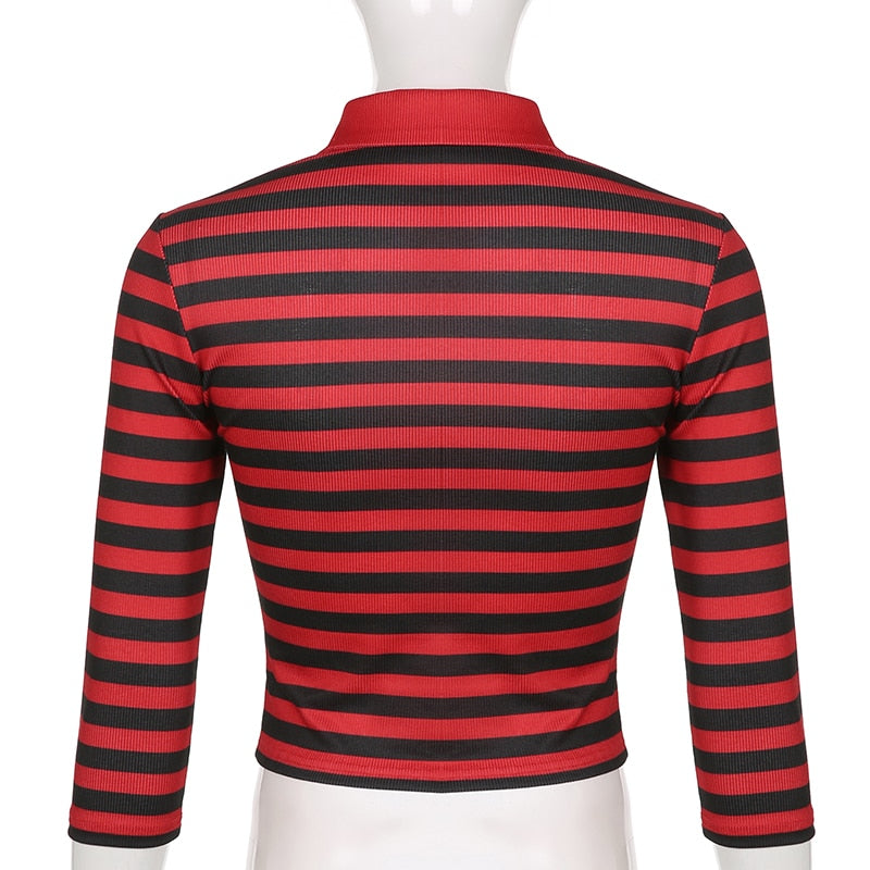 Goth Print V-Neck Stripe Top – Dark Academia Techwear
