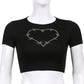 Women’s Punk Rhinestone Spider Goth Crop T-Shirt – Y2K Style