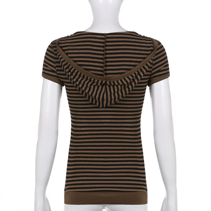 Goth Print V-Neck Stripe Top – Dark Academia Techwear