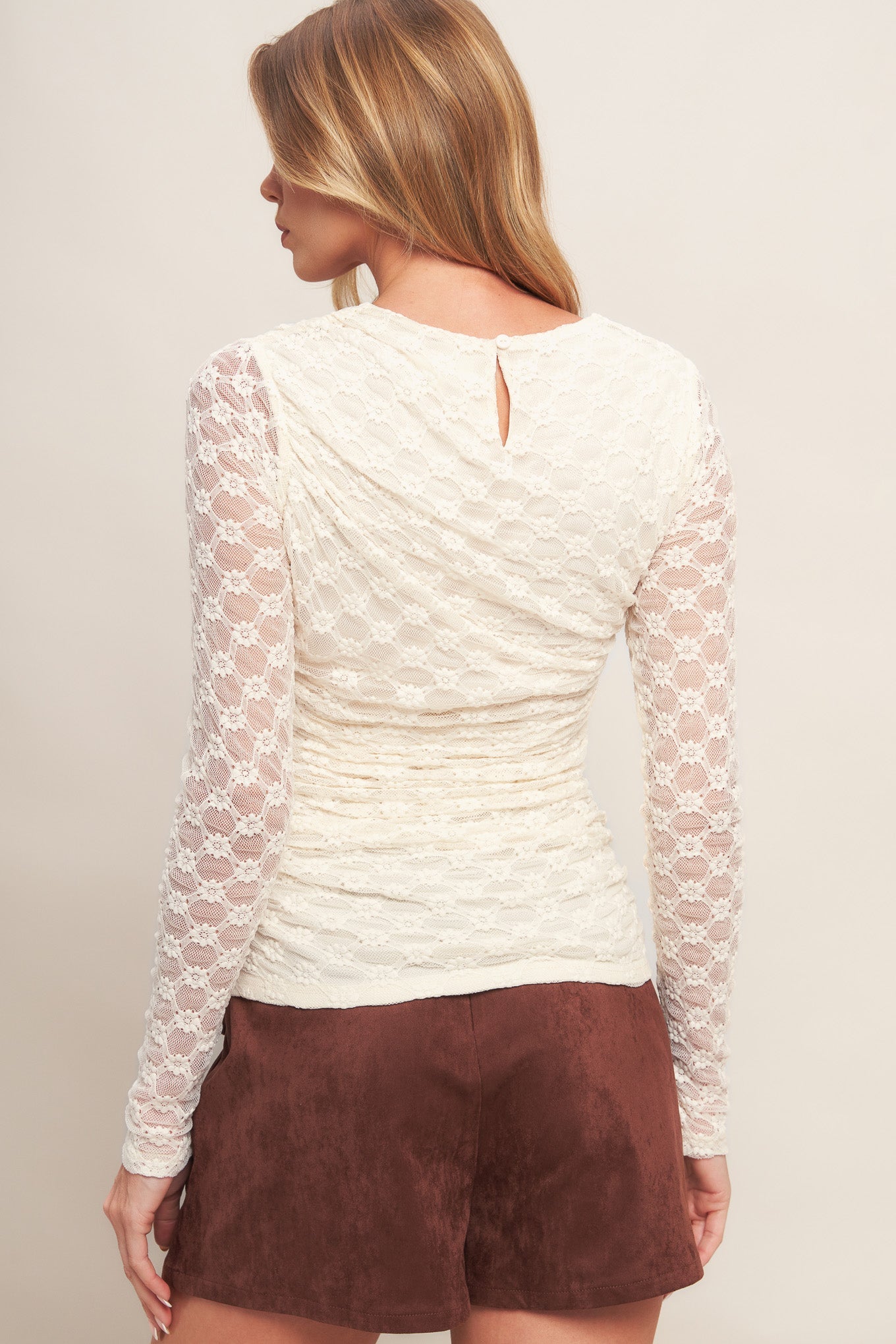 MODERN FUNCTION STRETCH KNIT LACE TOP