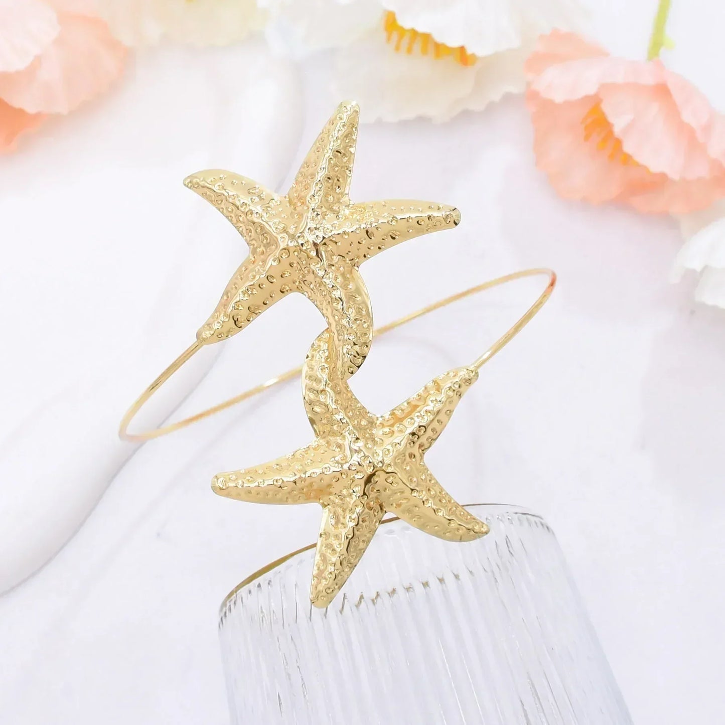 Golden Alloy 2-Starfish Arm Bracelet – Women’s Summer Accessory