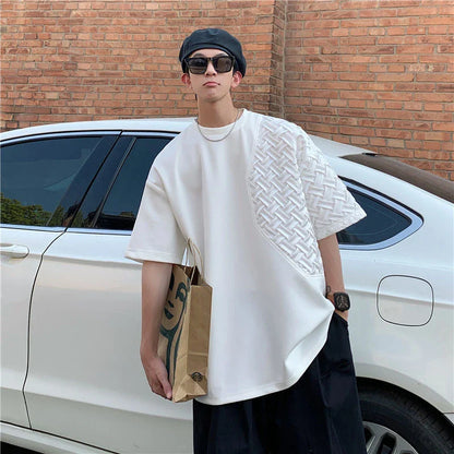 Men’s Spliced O-Neck Short Sleeve T-Shirt – Oversized Streetwear
