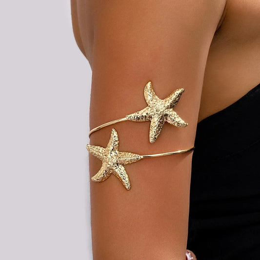 Golden Alloy 2-Starfish Arm Bracelet – Women’s Summer Accessory