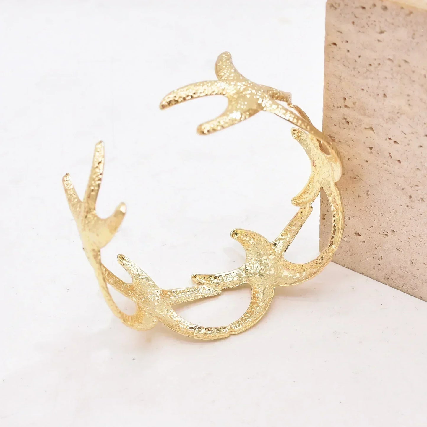 Golden Alloy 2-Starfish Arm Bracelet – Women’s Summer Accessory